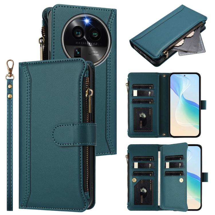 Magnetic Closure 9 Card Slots Zipper Leather Case with Hand Strap, For OPPO Find X6 Pro 5G Global, For OPPO Find X6 5G Global, For OPPO A1 Pro 5G / Reno8 T 5G Global, For OPPO A57 4G Global / A77 4G Global, For OPPO A17 4G Global / A17K                ...