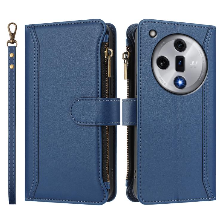 Magnetic Closure 9 Card Slots Zipper Leather Case with Hand Strap, For OPPO Find X7, For OPPO Find X7 Ultra, For OPPO A38 4G / A18 4G Global, For OPPO A58 4G Global, For OPPO A78 4G Global, For OPPO A98 5G / F23 5G India, For OPPO Find X8 Pro 5G Global...