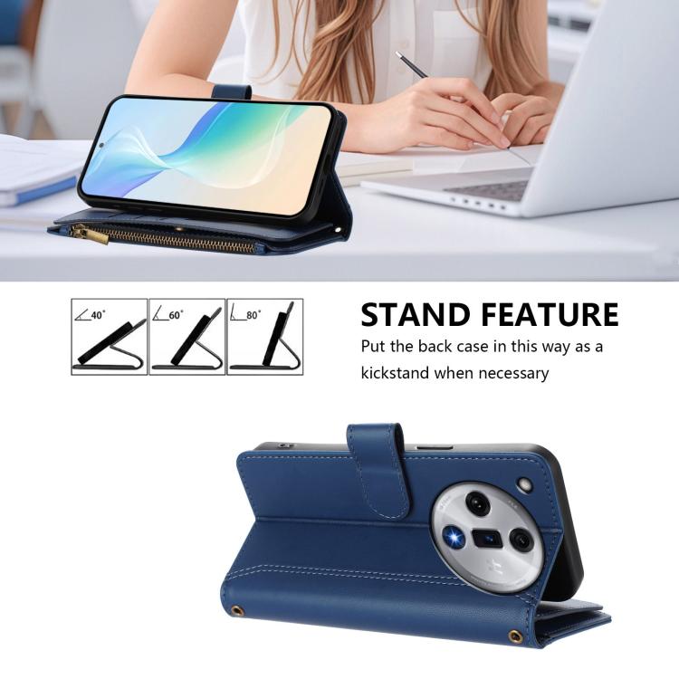 Magnetic Closure 9 Card Slots Zipper Leather Case with Hand Strap, For OPPO Find X7, For OPPO Find X7 Ultra, For OPPO A38 4G / A18 4G Global, For OPPO A58 4G Global, For OPPO A78 4G Global, For OPPO A98 5G / F23 5G India, For OPPO Find X8 Pro 5G Global...
