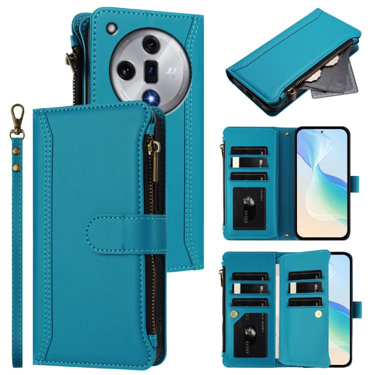 Magnetic Closure 9 Card Slots Zipper Leather Case with Hand Strap, For OPPO Find X7, For OPPO Find X7 Ultra, For OPPO A38 4G / A18 4G Global, For OPPO A58 4G Global, For OPPO A78 4G Global, For OPPO A98 5G / F23 5G India, For OPPO Find X8 Pro 5G Global...
