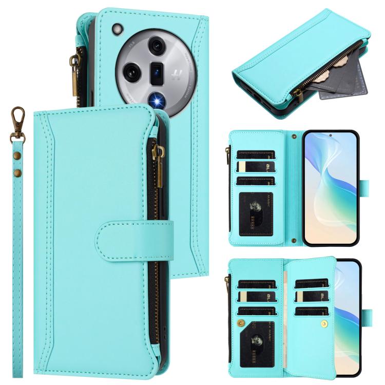 Magnetic Closure 9 Card Slots Zipper Leather Case with Hand Strap, For OPPO Find X7, For OPPO Find X7 Ultra, For OPPO A38 4G / A18 4G Global, For OPPO A58 4G Global, For OPPO A78 4G Global, For OPPO A98 5G / F23 5G India, For OPPO Find X8 Pro 5G Global...
