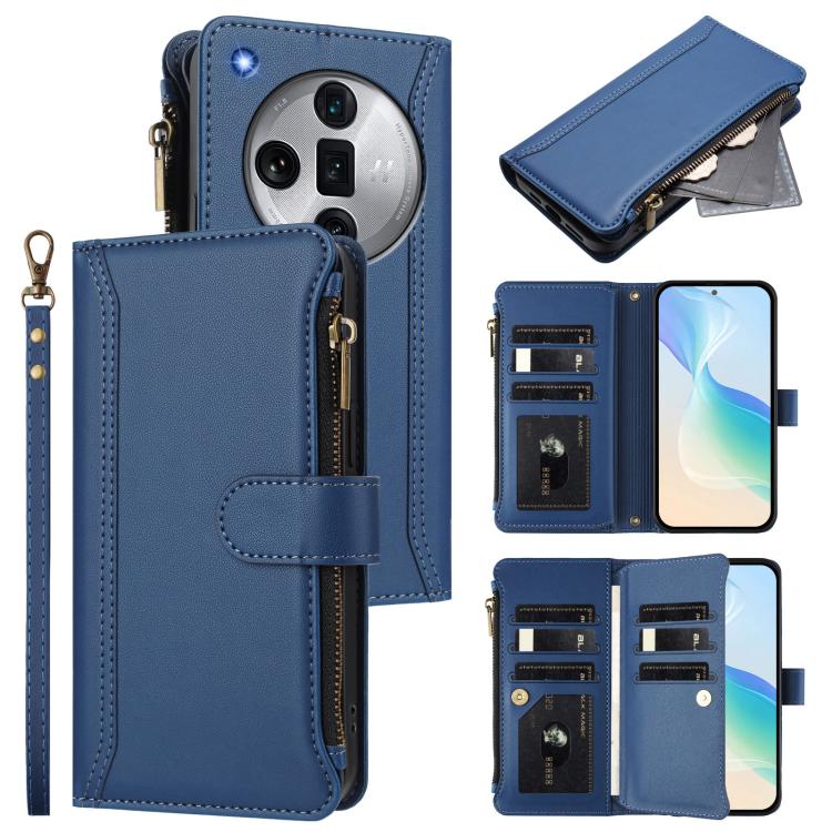 Magnetic Closure 9 Card Slots Zipper Leather Case with Hand Strap, For OPPO Find X7, For OPPO Find X7 Ultra, For OPPO A38 4G / A18 4G Global, For OPPO A58 4G Global, For OPPO A78 4G Global, For OPPO A98 5G / F23 5G India, For OPPO Find X8 Pro 5G Global...