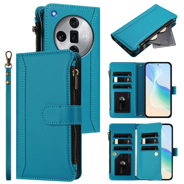 Magnetic Closure 9 Card Slots Zipper Leather Case with Hand Strap, For OPPO Find X7, For OPPO Find X7 Ultra, For OPPO A38 4G / A18 4G Global, For OPPO A58 4G Global, For OPPO A78 4G Global, For OPPO A98 5G / F23 5G India, For OPPO Find X8 Pro 5G Global...