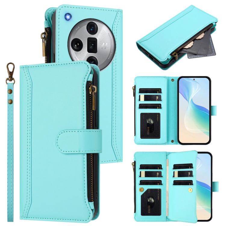 Magnetic Closure 9 Card Slots Zipper Leather Case with Hand Strap, For OPPO Find X7, For OPPO Find X7 Ultra, For OPPO A38 4G / A18 4G Global, For OPPO A58 4G Global, For OPPO A78 4G Global, For OPPO A98 5G / F23 5G India, For OPPO Find X8 Pro 5G Global...