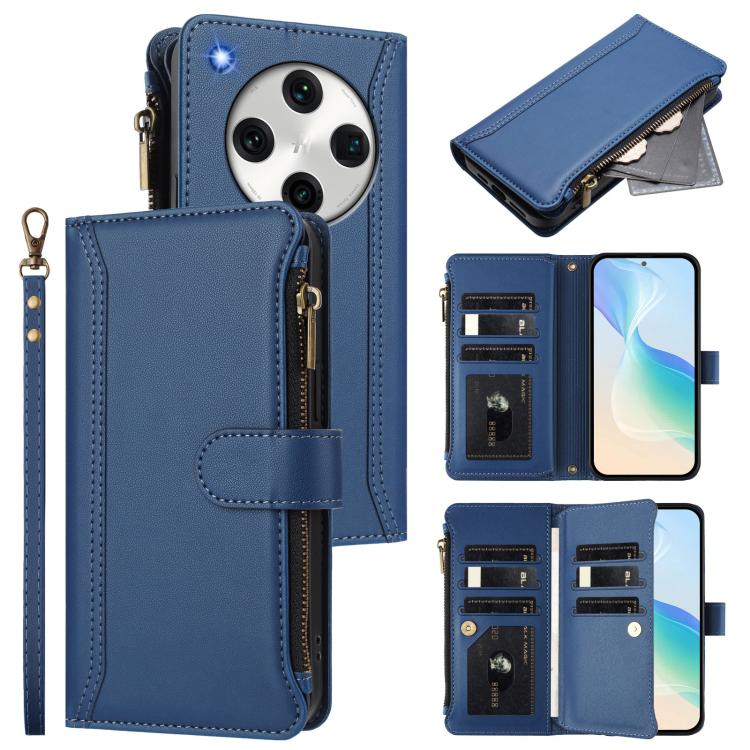 Magnetic Closure 9 Card Slots Zipper Leather Case with Hand Strap, For OPPO Find X7, For OPPO Find X7 Ultra, For OPPO A38 4G / A18 4G Global, For OPPO A58 4G Global, For OPPO A78 4G Global, For OPPO A98 5G / F23 5G India, For OPPO Find X8 Pro 5G Global...