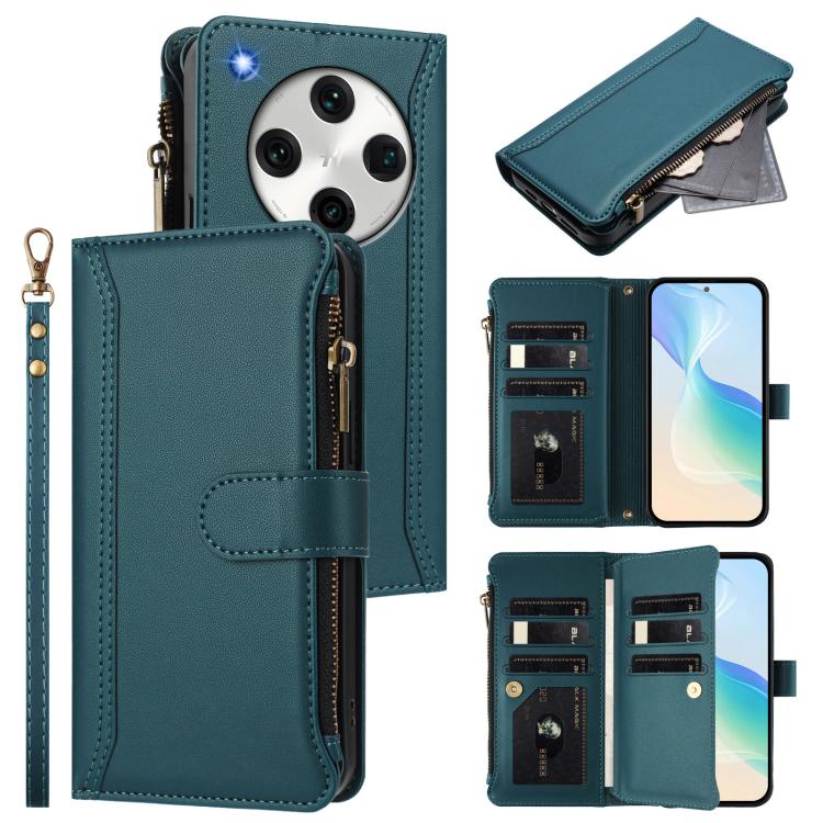 Magnetic Closure 9 Card Slots Zipper Leather Case with Hand Strap, For OPPO Find X7, For OPPO Find X7 Ultra, For OPPO A38 4G / A18 4G Global, For OPPO A58 4G Global, For OPPO A78 4G Global, For OPPO A98 5G / F23 5G India, For OPPO Find X8 Pro 5G Global...