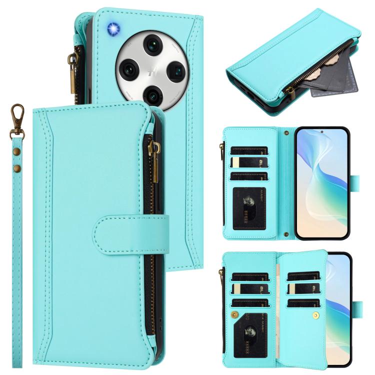 Magnetic Closure 9 Card Slots Zipper Leather Case with Hand Strap, For OPPO Find X7, For OPPO Find X7 Ultra, For OPPO A38 4G / A18 4G Global, For OPPO A58 4G Global, For OPPO A78 4G Global, For OPPO A98 5G / F23 5G India, For OPPO Find X8 Pro 5G Global...