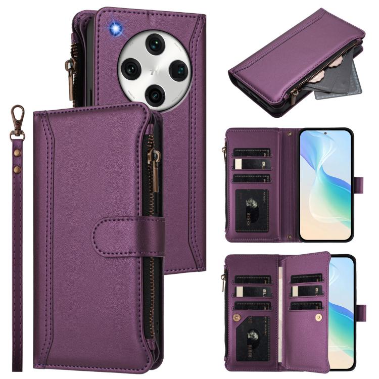 Magnetic Closure 9 Card Slots Zipper Leather Case with Hand Strap, For OPPO Find X7, For OPPO Find X7 Ultra, For OPPO A38 4G / A18 4G Global, For OPPO A58 4G Global, For OPPO A78 4G Global, For OPPO A98 5G / F23 5G India, For OPPO Find X8 Pro 5G Global...