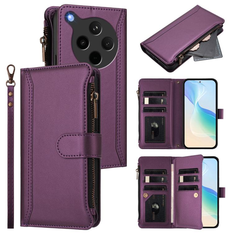 Magnetic Closure 9 Card Slots Zipper Leather Case with Hand Strap, For OPPO Reno14 F 5G, For OPPO A5 5G Global, For OPPO K12S / K13 India, For OPPO Find X8s+ 5G, For OPPO Find X8s 5G, For OPPO Find X8 Ultra 5G, For OPPO A5 Pro 5G Global / A5 Pro 4G Glo...