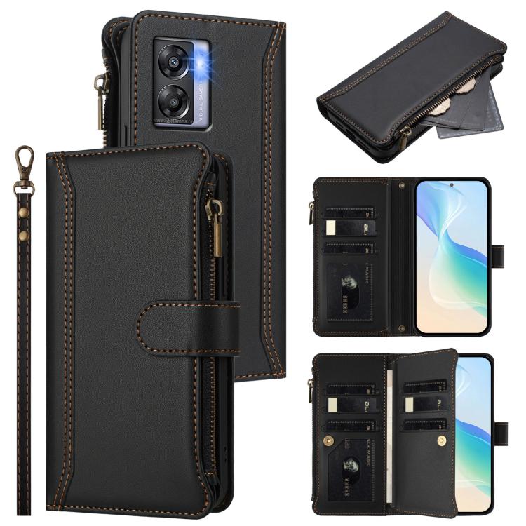 Magnetic Closure 9 Card Slots Zipper Leather Case with Hand Strap, For OPPO Find X6 Pro 5G Global, For OPPO Find X6 5G Global, For OPPO A1 Pro 5G / Reno8 T 5G Global, For OPPO A57 4G Global / A77 4G Global, For OPPO A17 4G Global / A17K                ...
