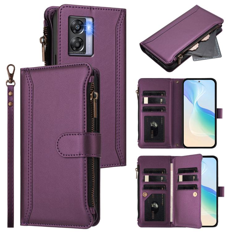 Magnetic Closure 9 Card Slots Zipper Leather Case with Hand Strap, For OPPO Find X6 Pro 5G Global, For OPPO Find X6 5G Global, For OPPO A1 Pro 5G / Reno8 T 5G Global, For OPPO A57 4G Global / A77 4G Global, For OPPO A17 4G Global / A17K                ...