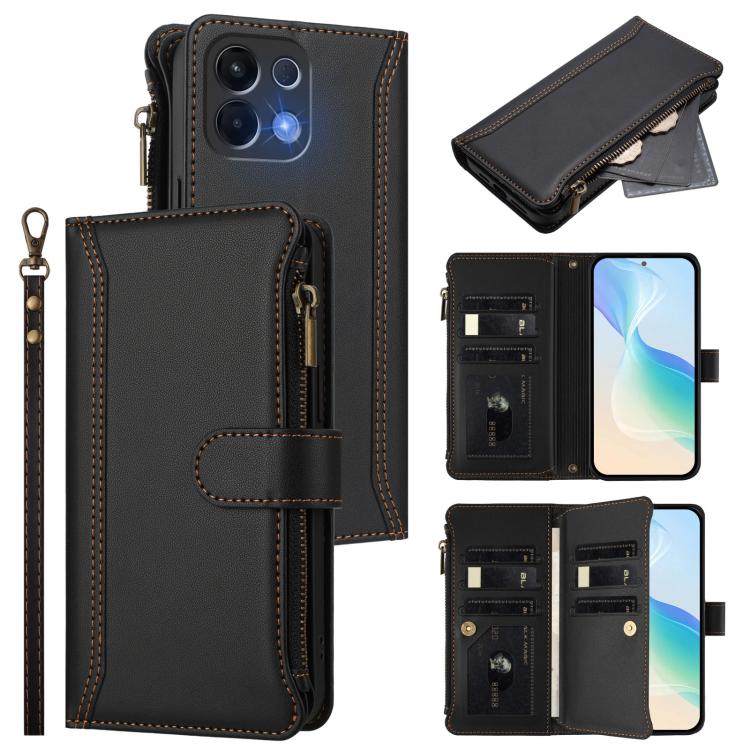 Magnetic Closure 9 Card Slots Zipper Leather Case with Hand Strap, For OPPO Reno14 F 5G, For OPPO A5 5G Global, For OPPO K12S / K13 India, For OPPO Find X8s+ 5G, For OPPO Find X8s 5G, For OPPO Find X8 Ultra 5G, For OPPO A5 Pro 5G Global / A5 Pro 4G Glo...