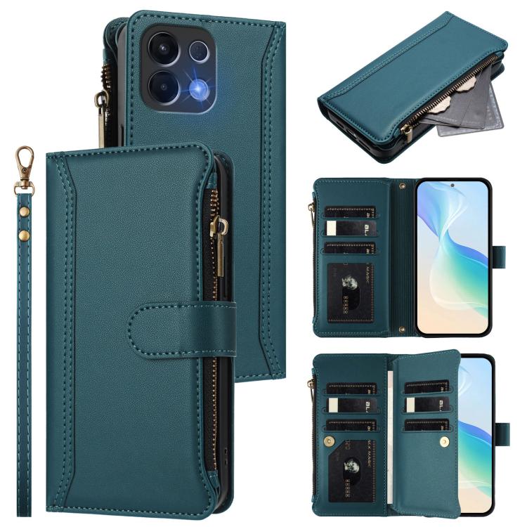 Magnetic Closure 9 Card Slots Zipper Leather Case with Hand Strap, For OPPO Reno14 F 5G, For OPPO A5 5G Global, For OPPO K12S / K13 India, For OPPO Find X8s+ 5G, For OPPO Find X8s 5G, For OPPO Find X8 Ultra 5G, For OPPO A5 Pro 5G Global / A5 Pro 4G Glo...