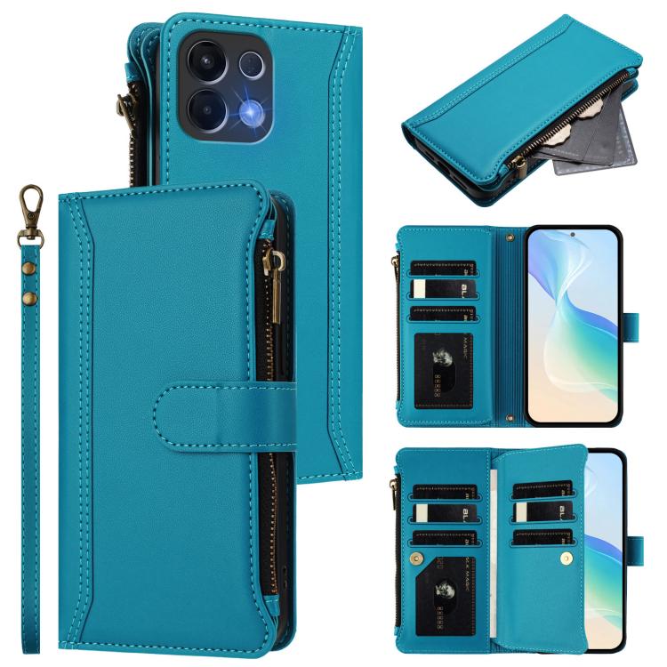Magnetic Closure 9 Card Slots Zipper Leather Case with Hand Strap, For OPPO Reno14 F 5G, For OPPO A5 5G Global, For OPPO K12S / K13 India, For OPPO Find X8s+ 5G, For OPPO Find X8s 5G, For OPPO Find X8 Ultra 5G, For OPPO A5 Pro 5G Global / A5 Pro 4G Glo...