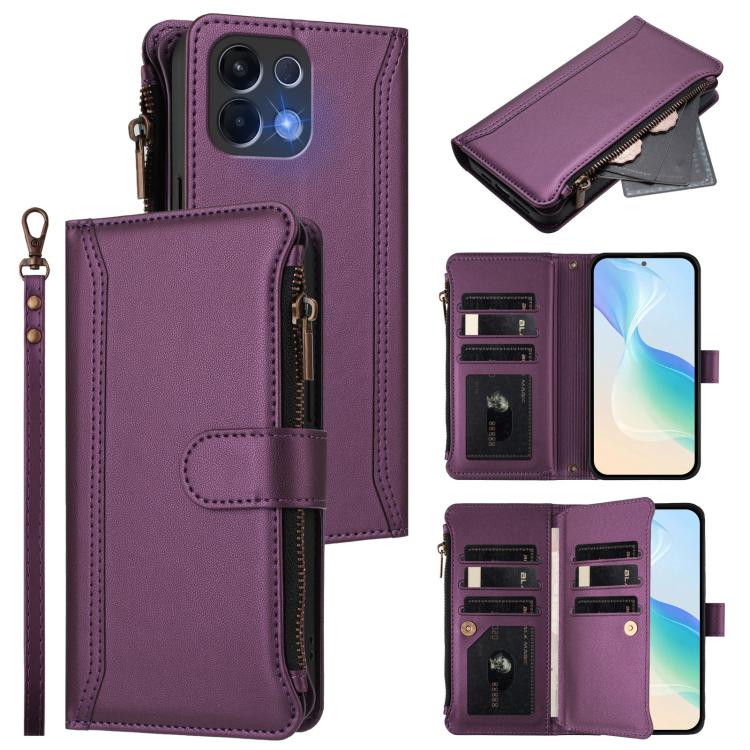 Magnetic Closure 9 Card Slots Zipper Leather Case with Hand Strap, For OPPO Reno14 F 5G, For OPPO A5 5G Global, For OPPO K12S / K13 India, For OPPO Find X8s+ 5G, For OPPO Find X8s 5G, For OPPO Find X8 Ultra 5G, For OPPO A5 Pro 5G Global / A5 Pro 4G Glo...