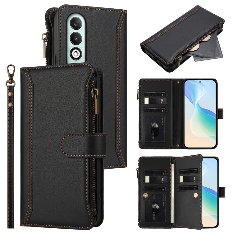 Magnetic Closure 9 Card Slots Zipper Leather Case with Hand Strap, For OPPO F29 5G Global, For OPPO Reno13 F 5G/Reno13 F 4G India, For OPPO A3 4G Global / A60 5G Global, For OPPO Find X8 5G Global, For OPPO A3 Pro 5G Global / K12X 5G Global            ...