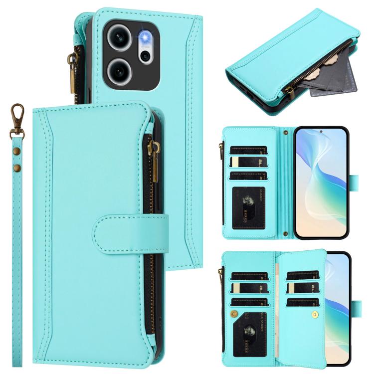 Magnetic Closure 9 Card Slots Zipper Leather Case with Hand Strap, For OPPO Reno14 F 5G, For OPPO A5 5G Global, For OPPO K12S / K13 India, For OPPO Find X8s+ 5G, For OPPO Find X8s 5G, For OPPO Find X8 Ultra 5G, For OPPO A5 Pro 5G Global / A5 Pro 4G Glo...
