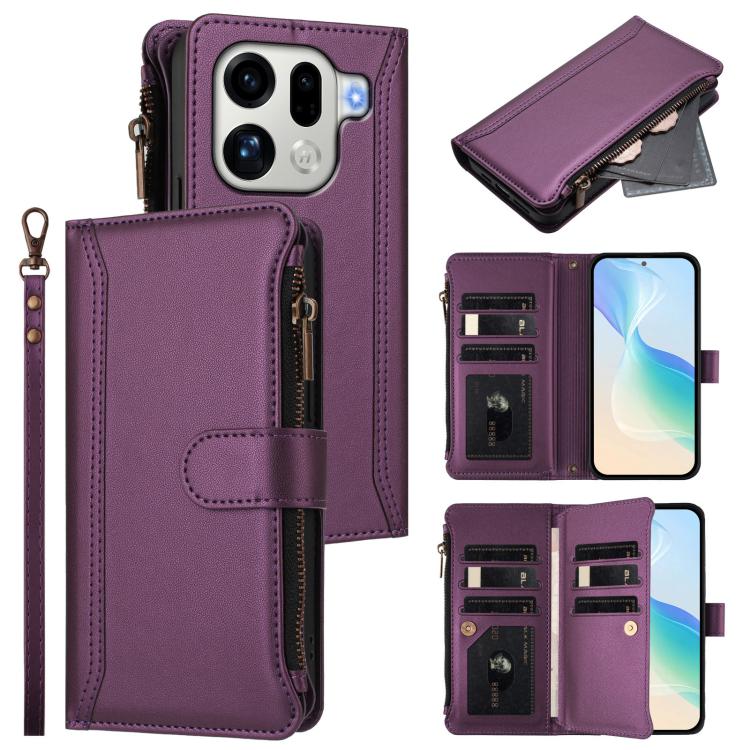 Magnetic Closure 9 Card Slots Zipper Leather Case with Hand Strap, For OPPO Reno16 F 5G/Reno16 FS 5G, For OPPO Reno16/Reno16 Pro 5G Global, For OPPO Find X9s Pro 5G, For OPPO Find X9 Ultra, For OPPO Find X9, For OPPO A6 GT 5G, For OPPO Find X9 Pro     ...