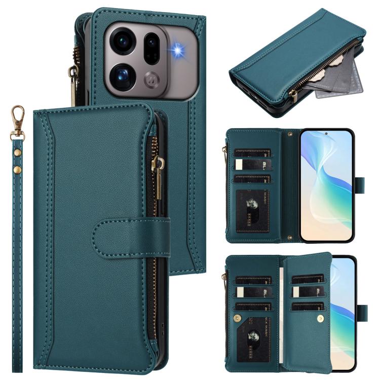 Magnetic Closure 9 Card Slots Zipper Leather Case with Hand Strap, For OPPO Reno16 F 5G/Reno16 FS 5G, For OPPO Reno16/Reno16 Pro 5G Global, For OPPO Find X9s Pro 5G, For OPPO Find X9 Ultra, For OPPO Find X9, For OPPO A6 GT 5G, For OPPO Find X9 Pro     ...