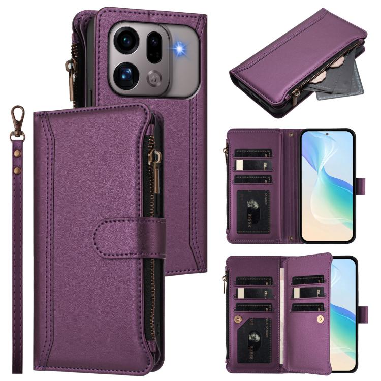 Magnetic Closure 9 Card Slots Zipper Leather Case with Hand Strap, For OPPO Reno16 F 5G/Reno16 FS 5G, For OPPO Reno16/Reno16 Pro 5G Global, For OPPO Find X9s Pro 5G, For OPPO Find X9 Ultra, For OPPO Find X9, For OPPO A6 GT 5G, For OPPO Find X9 Pro     ...