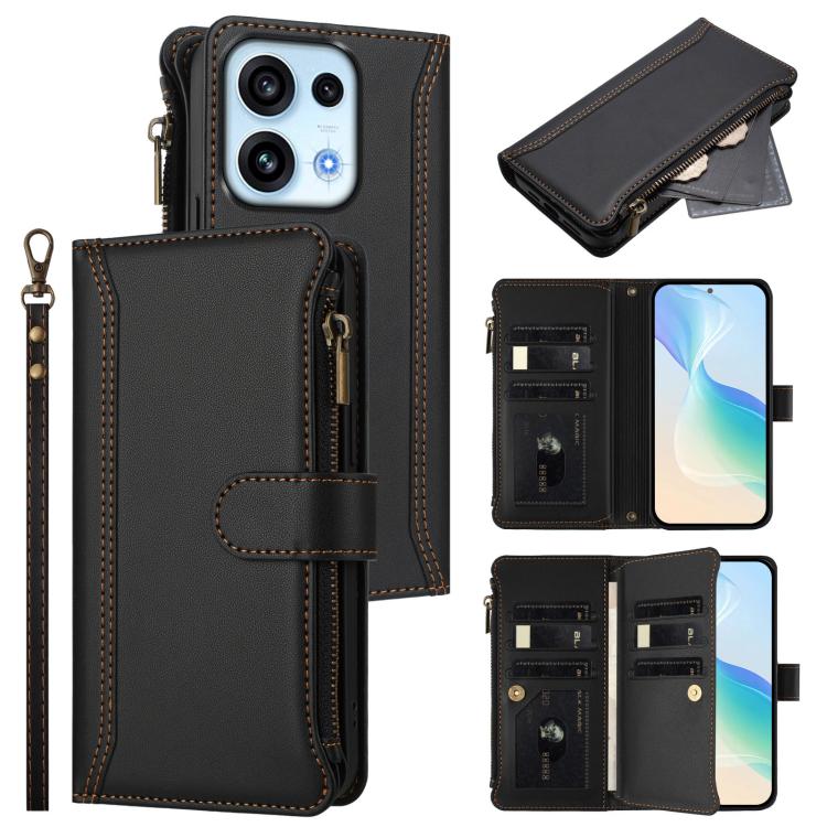 Magnetic Closure 9 Card Slots Zipper Leather Case with Hand Strap, For OPPO Reno16 F 5G/Reno16 FS 5G, For OPPO Reno16/Reno16 Pro 5G Global, For OPPO Find X9s Pro 5G, For OPPO Find X9 Ultra, For OPPO Find X9, For OPPO A6 GT 5G, For OPPO Find X9 Pro     ...
