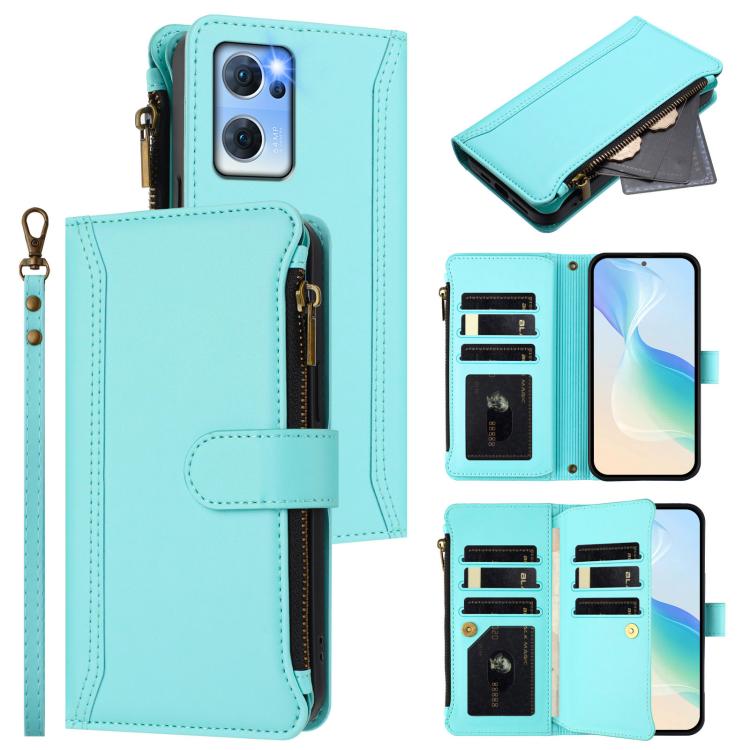 Magnetic Closure 9 Card Slots Zipper Leather Case with Hand Strap, For OPPO Reno9 5G / 9 Pro 5G, For OPPO Reno8 Pro+ 5G, For OPPO Reno8 Pro 5G, For OPPO Reno8 5G Global, For OPPO Reno7 5G Global / Find X5 Lite, For OPPO Reno5 5G / Find X3 Lite