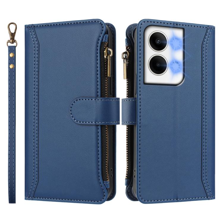 Magnetic Closure 9 Card Slots Zipper Leather Case with Hand Strap, For OPPO Reno9 5G / 9 Pro 5G, For OPPO Reno8 Pro+ 5G, For OPPO Reno8 Pro 5G, For OPPO Reno8 5G Global, For OPPO Reno7 5G Global / Find X5 Lite, For OPPO Reno5 5G / Find X3 Lite