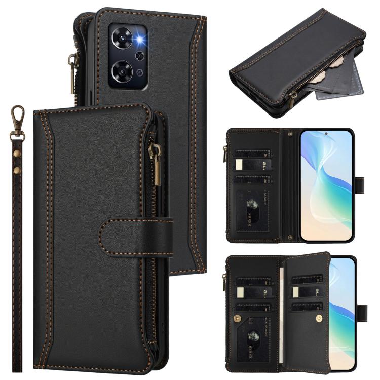 Magnetic Closure 9 Card Slots Zipper Leather Case with Hand Strap, For OPPO Reno12 5G Global, For OPPO Reno11 F 5G Global, For OPPO Reno11 5G Global, For OPPO Reno11 Pro 5G Global, For OPPO Reno9 A, For OPPO Reno10 Global / Reno10 Pro Global           ...