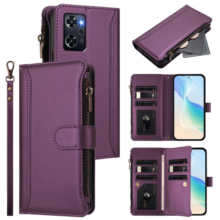 Magnetic Closure 9 Card Slots Zipper Leather Case with Hand Strap, For OPPO Reno12 5G Global, For OPPO Reno11 F 5G Global, For OPPO Reno11 5G Global, For OPPO Reno11 Pro 5G Global, For OPPO Reno9 A, For OPPO Reno10 Global / Reno10 Pro Global           ...
