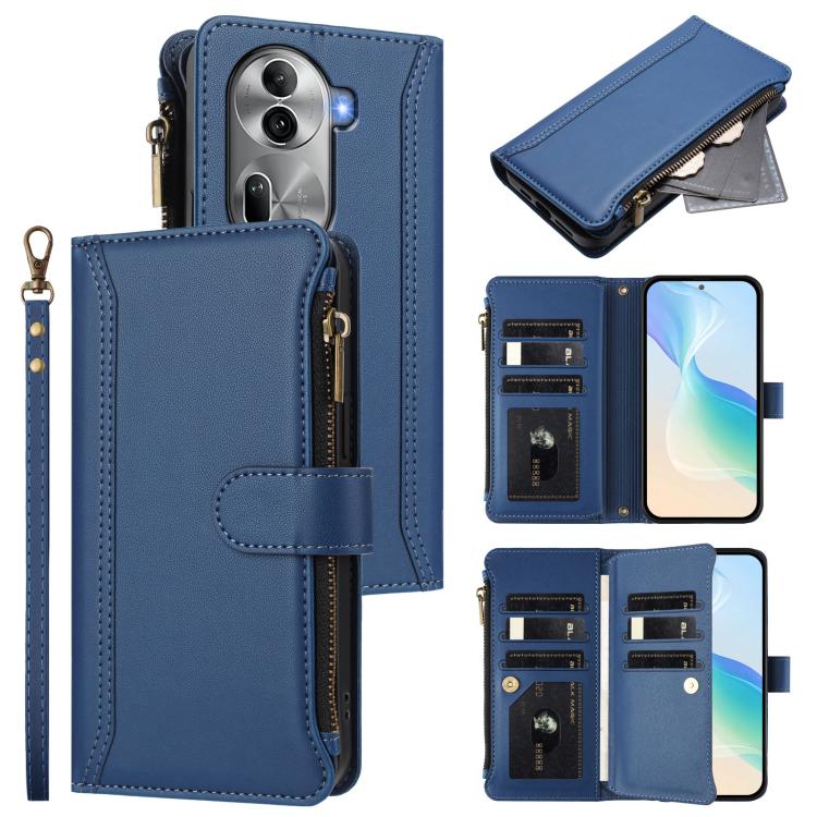 Magnetic Closure 9 Card Slots Zipper Leather Case with Hand Strap, For OPPO Reno12 5G Global, For OPPO Reno11 F 5G Global, For OPPO Reno11 5G Global, For OPPO Reno11 Pro 5G Global, For OPPO Reno9 A, For OPPO Reno10 Global / Reno10 Pro Global           ...