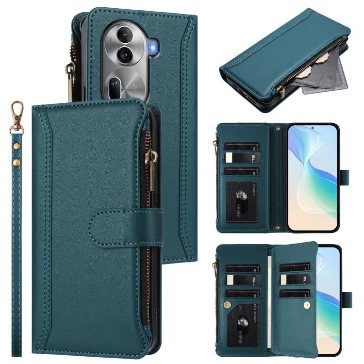 Magnetic Closure 9 Card Slots Zipper Leather Case with Hand Strap, For OPPO Reno12 5G Global, For OPPO Reno11 F 5G Global, For OPPO Reno11 5G Global, For OPPO Reno11 Pro 5G Global, For OPPO Reno9 A, For OPPO Reno10 Global / Reno10 Pro Global           ...