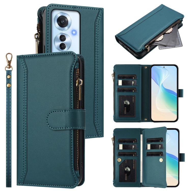 Magnetic Closure 9 Card Slots Zipper Leather Case with Hand Strap, For OPPO Reno12 5G Global, For OPPO Reno11 F 5G Global, For OPPO Reno11 5G Global, For OPPO Reno11 Pro 5G Global, For OPPO Reno9 A, For OPPO Reno10 Global / Reno10 Pro Global           ...