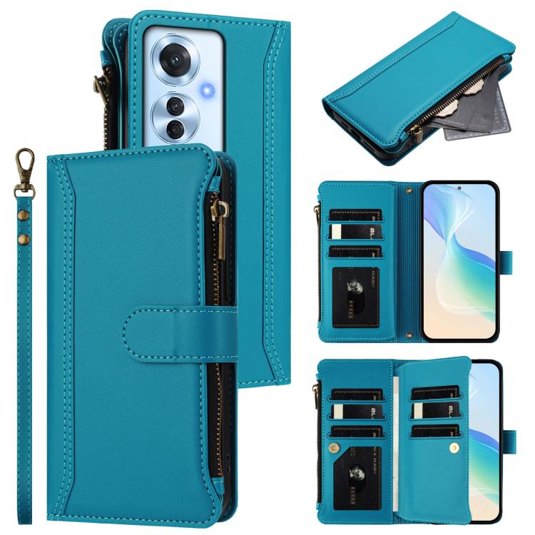 Magnetic Closure 9 Card Slots Zipper Leather Case with Hand Strap, For OPPO Reno12 5G Global, For OPPO Reno11 F 5G Global, For OPPO Reno11 5G Global, For OPPO Reno11 Pro 5G Global, For OPPO Reno9 A, For OPPO Reno10 Global / Reno10 Pro Global           ...