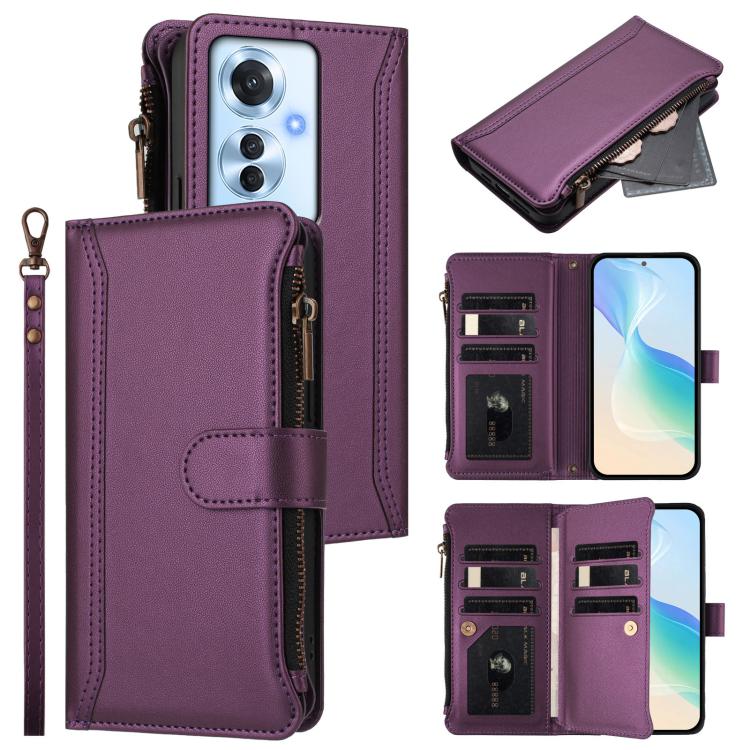 Magnetic Closure 9 Card Slots Zipper Leather Case with Hand Strap, For OPPO Reno12 5G Global, For OPPO Reno11 F 5G Global, For OPPO Reno11 5G Global, For OPPO Reno11 Pro 5G Global, For OPPO Reno9 A, For OPPO Reno10 Global / Reno10 Pro Global           ...