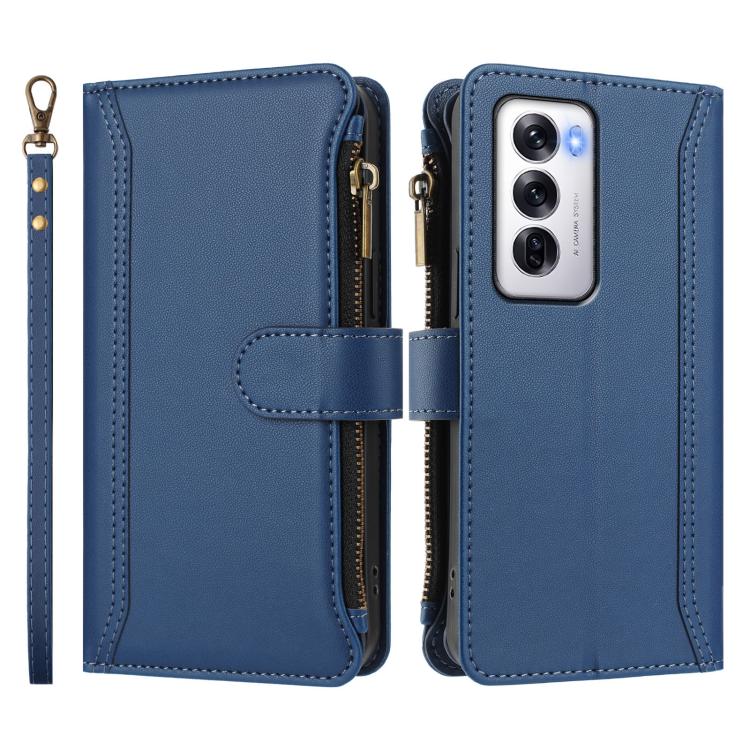Magnetic Closure 9 Card Slots Zipper Leather Case with Hand Strap, For OPPO Reno12 5G Global, For OPPO Reno11 F 5G Global, For OPPO Reno11 5G Global, For OPPO Reno11 Pro 5G Global, For OPPO Reno9 A, For OPPO Reno10 Global / Reno10 Pro Global           ...