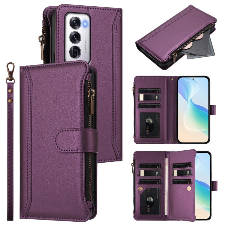 Magnetic Closure 9 Card Slots Zipper Leather Case with Hand Strap, For OPPO Reno12 5G Global, For OPPO Reno11 F 5G Global, For OPPO Reno11 5G Global, For OPPO Reno11 Pro 5G Global, For OPPO Reno9 A, For OPPO Reno10 Global / Reno10 Pro Global           ...