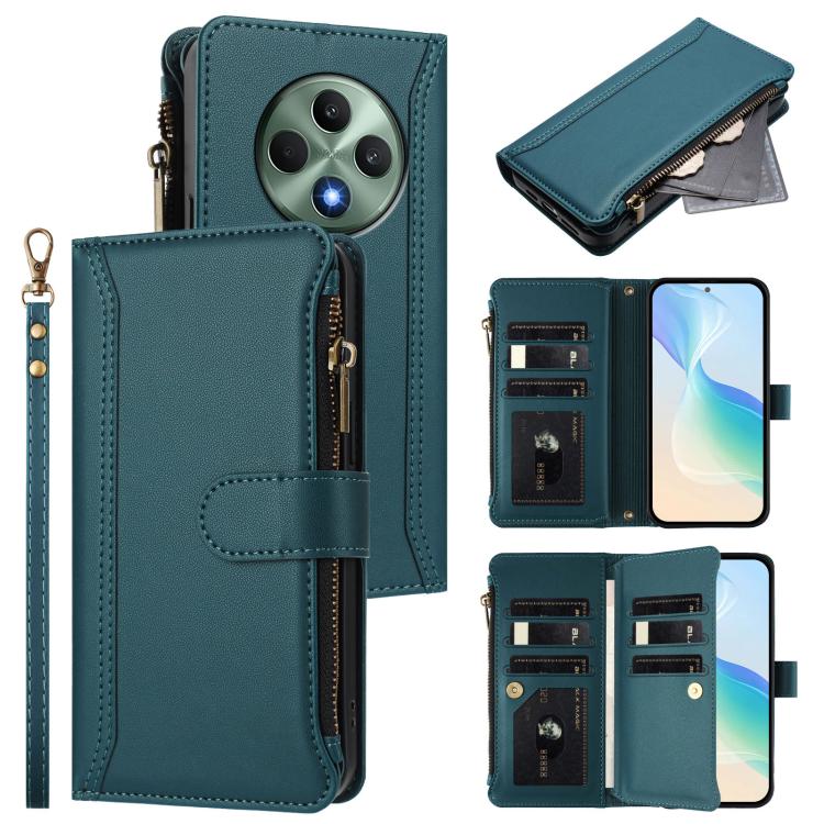 Magnetic Closure 9 Card Slots Zipper Leather Case with Hand Strap, For OPPO A5 5G / A3 Pro 5G Global, For OPPO Reno14 Pro 5G Global, For OPPO Reno14 5G Global, For OPPO Reno13 Pro 5G Global, For OPPO Reno13 5G Global, For OPPO Reno13 F 5G Global       ...