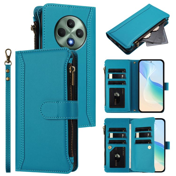 Magnetic Closure 9 Card Slots Zipper Leather Case with Hand Strap, For OPPO A5 5G / A3 Pro 5G Global, For OPPO Reno14 Pro 5G Global, For OPPO Reno14 5G Global, For OPPO Reno13 Pro 5G Global, For OPPO Reno13 5G Global, For OPPO Reno13 F 5G Global       ...