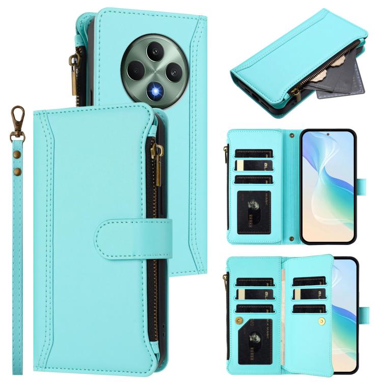Magnetic Closure 9 Card Slots Zipper Leather Case with Hand Strap, For OPPO A5 5G / A3 Pro 5G Global, For OPPO Reno14 Pro 5G Global, For OPPO Reno14 5G Global, For OPPO Reno13 Pro 5G Global, For OPPO Reno13 5G Global, For OPPO Reno13 F 5G Global       ...