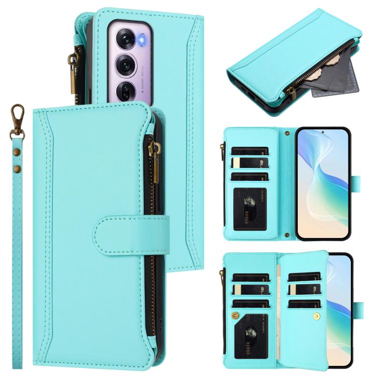 Magnetic Closure 9 Card Slots Zipper Leather Case with Hand Strap, For OPPO A5 5G / A3 Pro 5G Global, For OPPO Reno14 Pro 5G Global, For OPPO Reno14 5G Global, For OPPO Reno13 Pro 5G Global, For OPPO Reno13 5G Global, For OPPO Reno13 F 5G Global       ...