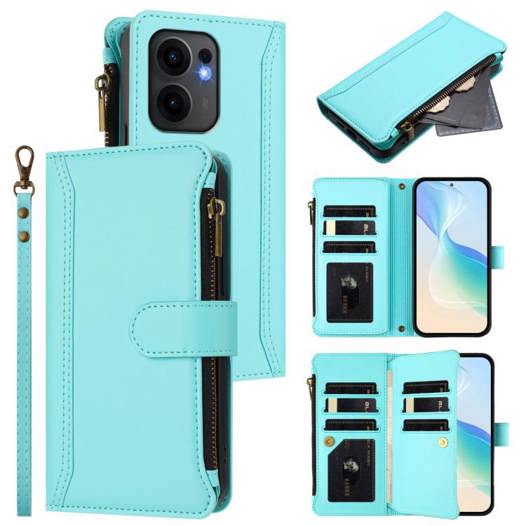 Magnetic Closure 9 Card Slots Zipper Leather Case with Hand Strap, For OPPO A5 5G / A3 Pro 5G Global, For OPPO Reno14 Pro 5G Global, For OPPO Reno14 5G Global, For OPPO Reno13 Pro 5G Global, For OPPO Reno13 5G Global, For OPPO Reno13 F 5G Global       ...
