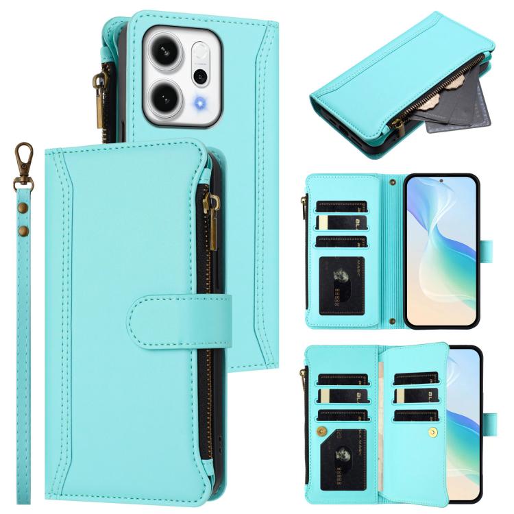Magnetic Closure 9 Card Slots Zipper Leather Case with Hand Strap, For OPPO A5 5G / A3 Pro 5G Global, For OPPO Reno14 Pro 5G Global, For OPPO Reno14 5G Global, For OPPO Reno13 Pro 5G Global, For OPPO Reno13 5G Global, For OPPO Reno13 F 5G Global       ...