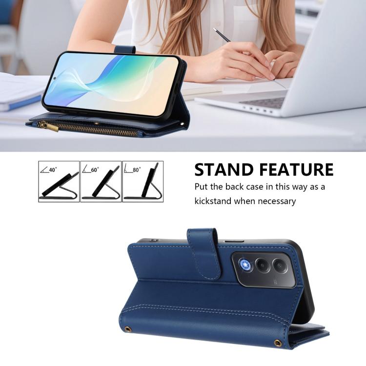 Magnetic Closure 9 Card Slots Zipper Leather Case with Hand Strap, For OPPO A5 5G / A3 Pro 5G Global, For OPPO Reno14 Pro 5G Global, For OPPO Reno14 5G Global, For OPPO Reno13 Pro 5G Global, For OPPO Reno13 5G Global, For OPPO Reno13 F 5G Global       ...