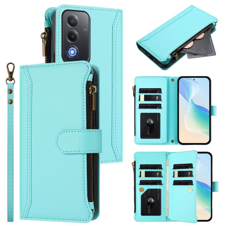 Magnetic Closure 9 Card Slots Zipper Leather Case with Hand Strap, For OPPO A5 5G / A3 Pro 5G Global, For OPPO Reno14 Pro 5G Global, For OPPO Reno14 5G Global, For OPPO Reno13 Pro 5G Global, For OPPO Reno13 5G Global, For OPPO Reno13 F 5G Global       ...