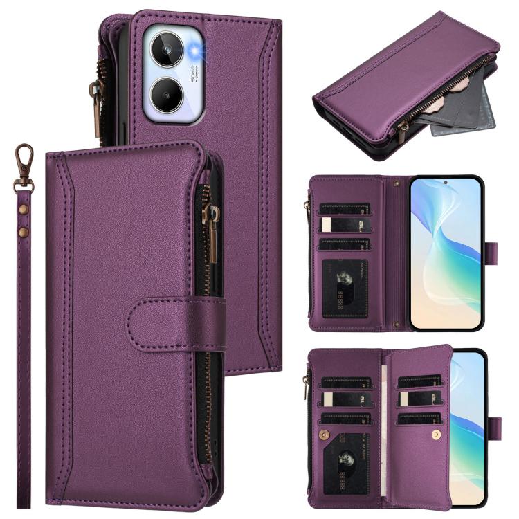 Magnetic Closure 9 Card Slots Zipper Leather Case with Hand Strap, For Realme C65 4G Global, For Realme C55 4G Global / Narzo N55, For Realme C33 2022 Global / C33 2023 Global, For Realme 10T 5G / 10S 5G, For Realme GT3 5G / GT Neo 5 240W              ...