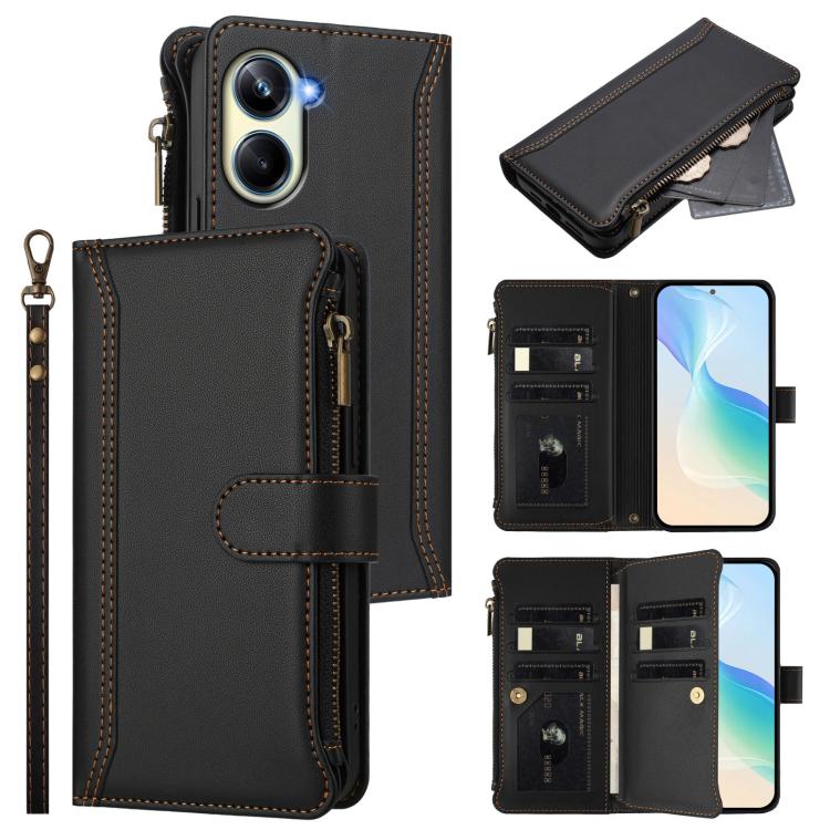Magnetic Closure 9 Card Slots Zipper Leather Case with Hand Strap, For Realme C65 4G Global, For Realme C55 4G Global / Narzo N55, For Realme C33 2022 Global / C33 2023 Global, For Realme 10T 5G / 10S 5G, For Realme GT3 5G / GT Neo 5 240W              ...