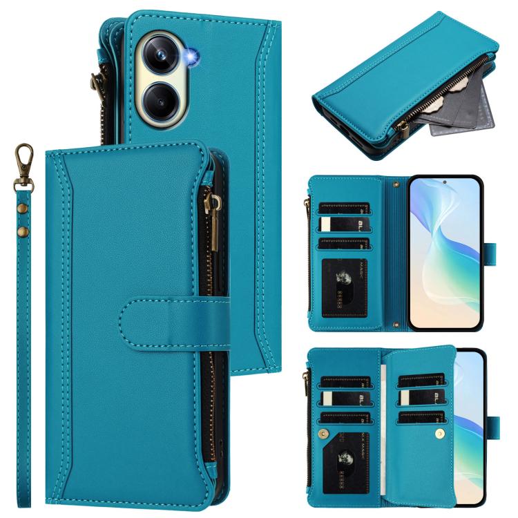 Magnetic Closure 9 Card Slots Zipper Leather Case with Hand Strap, For Realme C65 4G Global, For Realme C55 4G Global / Narzo N55, For Realme C33 2022 Global / C33 2023 Global, For Realme 10T 5G / 10S 5G, For Realme GT3 5G / GT Neo 5 240W              ...