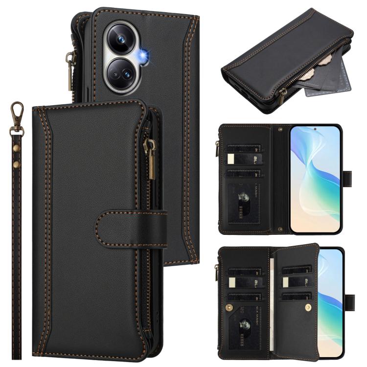 Magnetic Closure 9 Card Slots Zipper Leather Case with Hand Strap, For Realme C65 4G Global, For Realme C55 4G Global / Narzo N55, For Realme C33 2022 Global / C33 2023 Global, For Realme 10T 5G / 10S 5G, For Realme GT3 5G / GT Neo 5 240W              ...