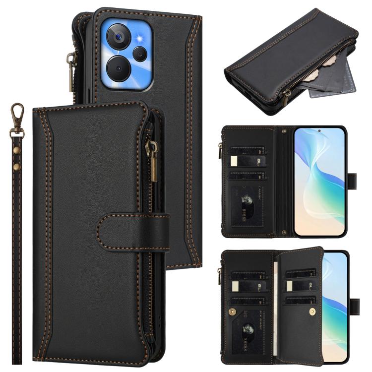 Magnetic Closure 9 Card Slots Zipper Leather Case with Hand Strap, For Realme C65 4G Global, For Realme C55 4G Global / Narzo N55, For Realme C33 2022 Global / C33 2023 Global, For Realme 10T 5G / 10S 5G, For Realme GT3 5G / GT Neo 5 240W              ...