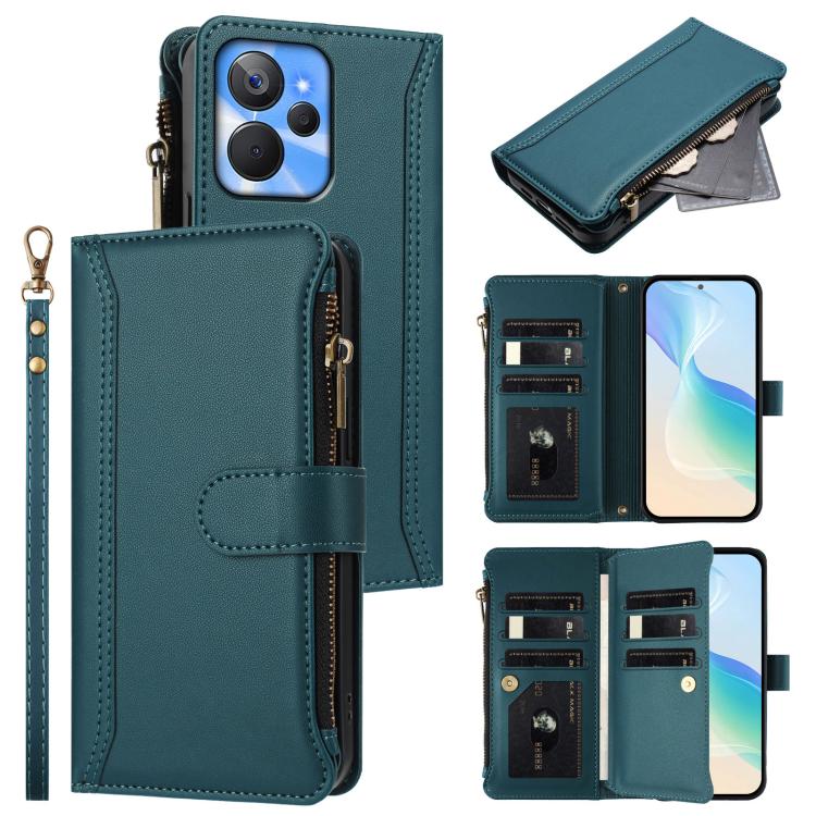 Magnetic Closure 9 Card Slots Zipper Leather Case with Hand Strap, For Realme C65 4G Global, For Realme C55 4G Global / Narzo N55, For Realme C33 2022 Global / C33 2023 Global, For Realme 10T 5G / 10S 5G, For Realme GT3 5G / GT Neo 5 240W              ...